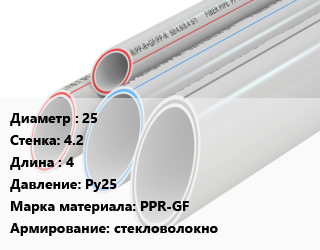 Труба полипропиленовая 25 s=4.2 L=4 Ру25 PPR-GF стекловолокно, шт, Lammin,Контур,РосТурПласт, SDR 6 цена от 143.04 Тг / шт, где купить, условия доставки в Шымкенте и Южно-Казахстанской области